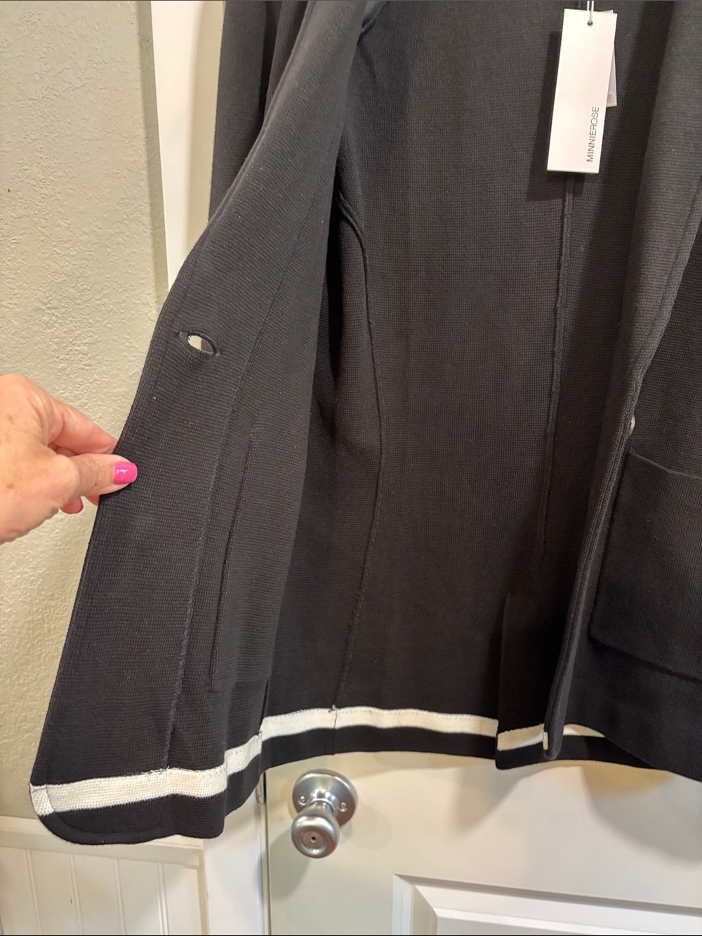 Minnie Rose Black Knit Sweater Blazer Jacket Medium NWT Cotton Blend - Picture 6 of 10